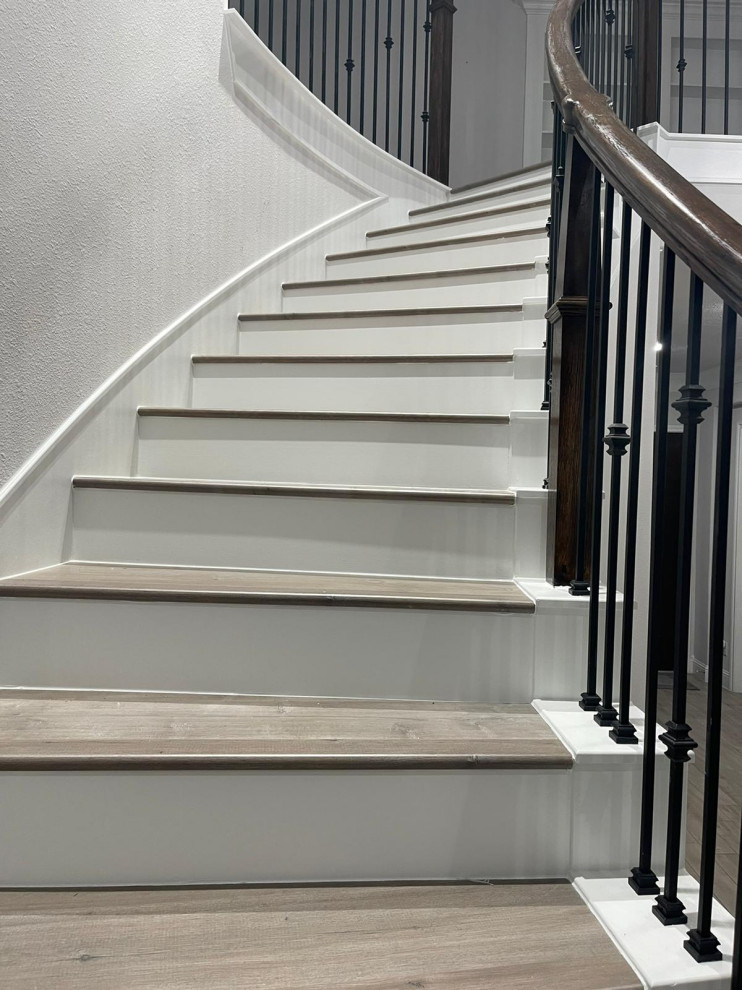 Transitional Wooden Stairs Case - White and Light Brown