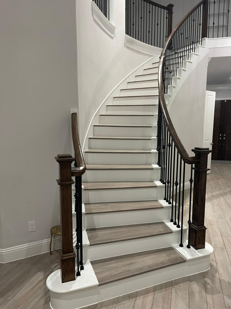 Transitional Wooden Stairs Case - White and Light Brown